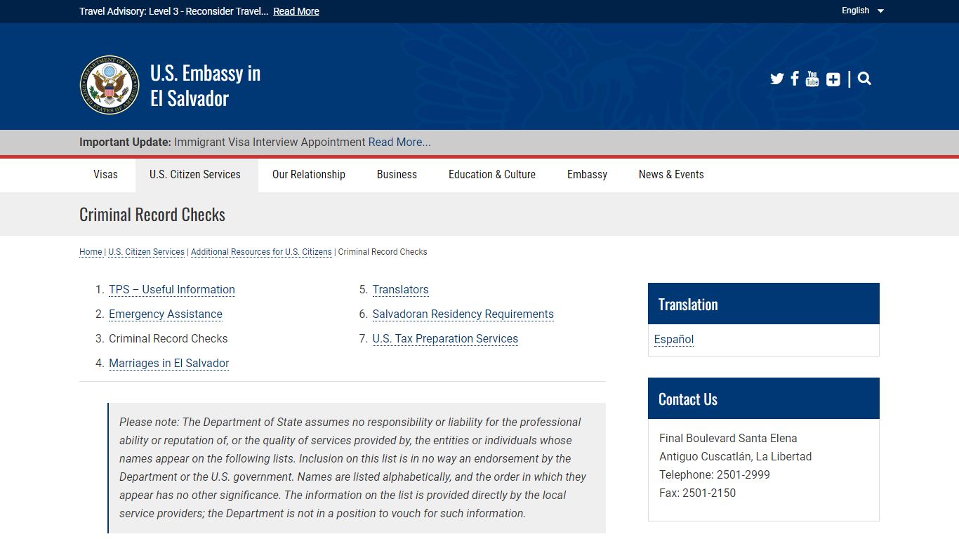 Criminal Record Checks - U.S. Embassy in El Salvador